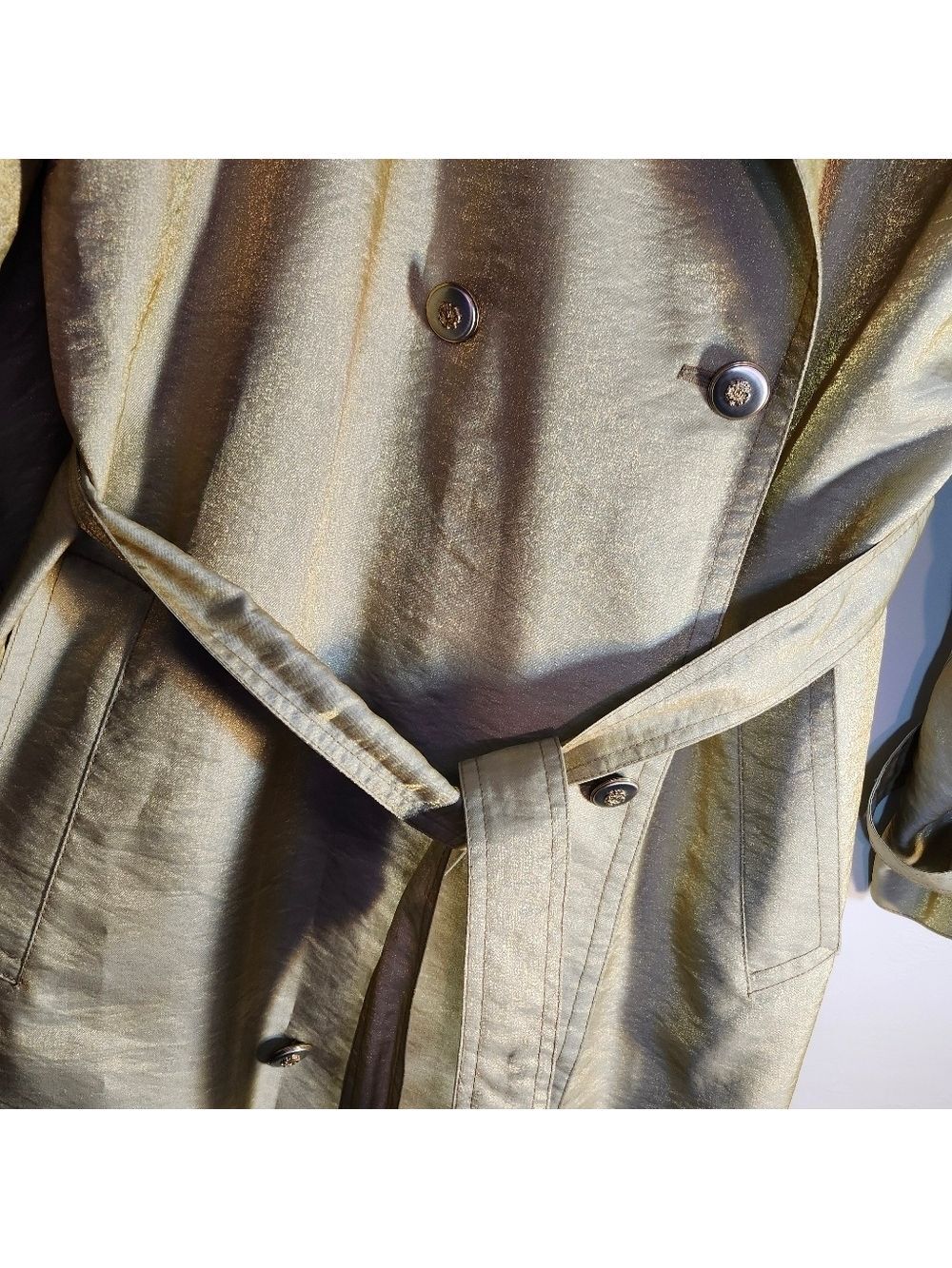 Laura Winston Gold Metalic Vintage Maxi Trench Coat Sz 14 - Picture 11 of 16